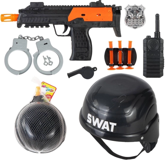 Børnepolitisæt SWAT med maskinpistol, hjelm og tilbehør