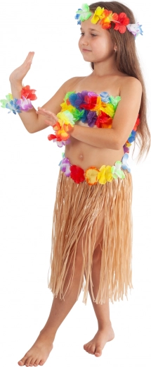 Børne-hawaiiskørt i naturfarve 45 cm