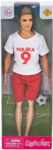 Defa Lucy dukke fodboldspiller i Polen-trøje med bold 30 cm - 1 stk.