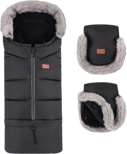 Petite&Mars vinter-sæt: kørepose Arctic 4v1 + barnevognshandsker Furry forever black