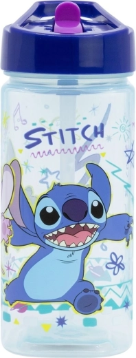 Plastisk børne-drikkeﬂaske STITCH 510 ml med sugerør
