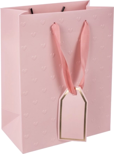 Lyserød gavepapirpose med prægede hjerter 18 × 10 × 23 cm
