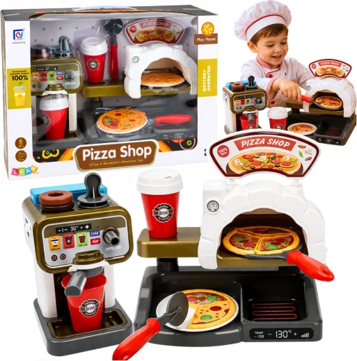 Børne-pizzeria-sæt med pizzaovn og kaffemaskine (Pizza Shop)