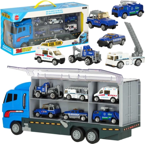Transportlastbil med politibiler