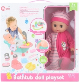 baby med badekar og tilbehør 28 cm med lyd