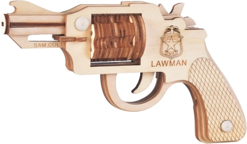 Woodcraft træ 3D-puslespil revolver med elastikker Colt