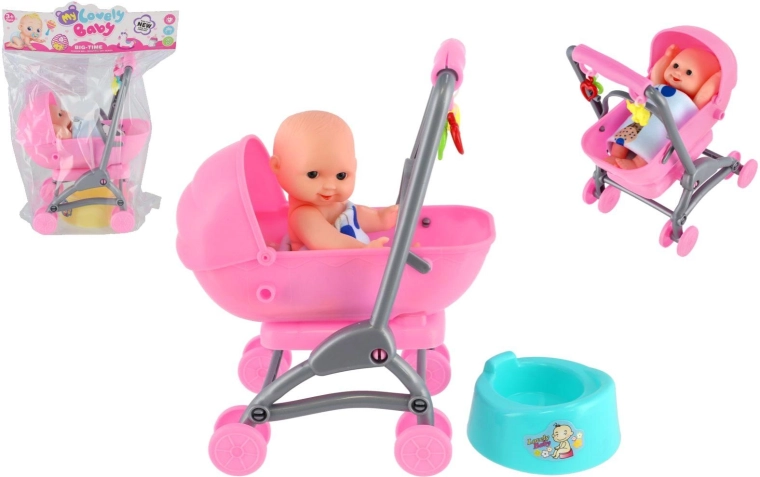 Babydukke med barnevogn og potte