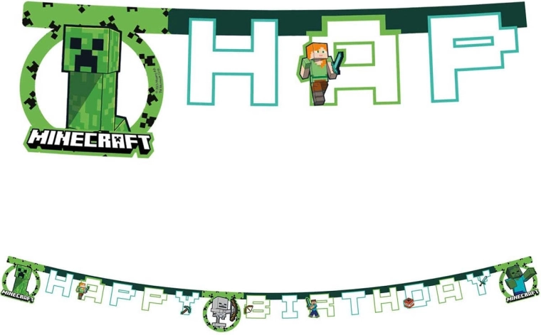Procos hængende banner Minecraft happy birthday 2 m