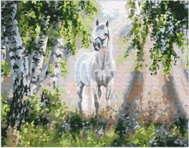 Diamantmaling hvid hest 30 × 40 cm