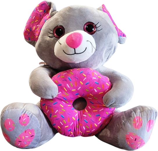 Plysdyr mus med donut 25 cm – grå