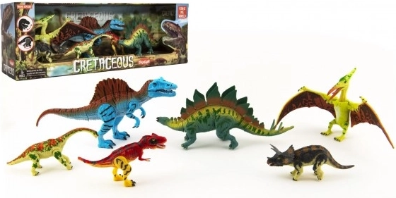 sæt dinosaurer fra kridttiden 6 stk plastfigurer i æske