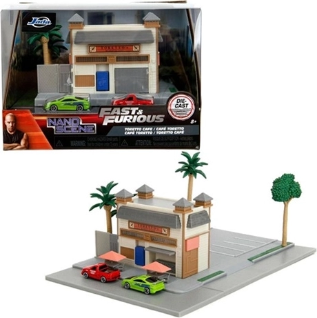 Jada Fast & Furious diorama Toretto’s Market and Café med 2 nano-biler