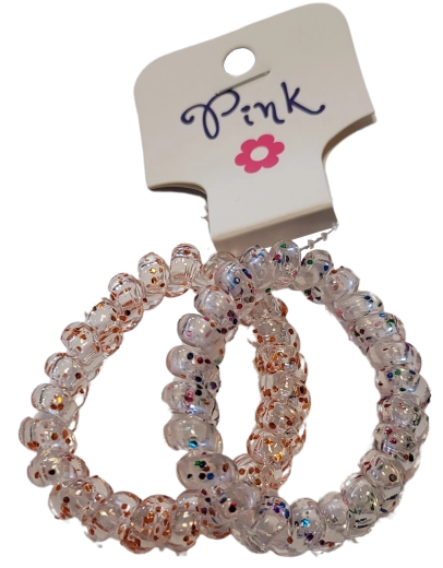 PINK spiral-hårelastikker med glitter, 2 stk.