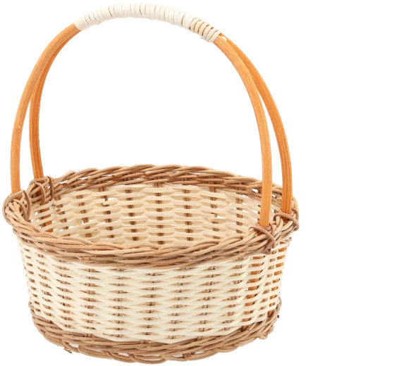 Rattan-kurv med hank i naturfarve med hvide detaljer 25 × 11/27 cm