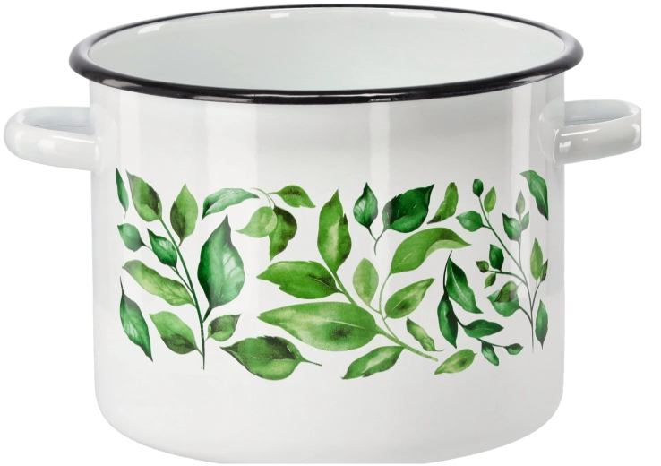 Emaljeret gryde 5,5 l 22 cm hvid med Ficus-motiv