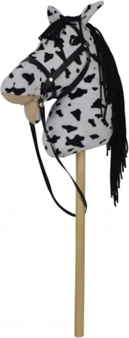 Plyshest på pind med lyd, 70 cm, hvid-sort (appaloosa)