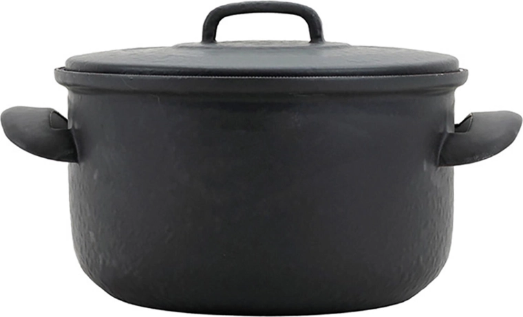 Emaljeret gryde med låg 24 cm, 5 l – sort mat med blå emalje