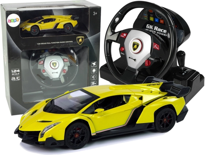 Fjernstyret Lamborghini Veneno Gul 2.4G fjernbetjening af rattet Lydlys