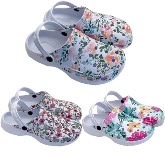 Havemuffer i EVA-skum med blomstermønster, størrelser 35–40