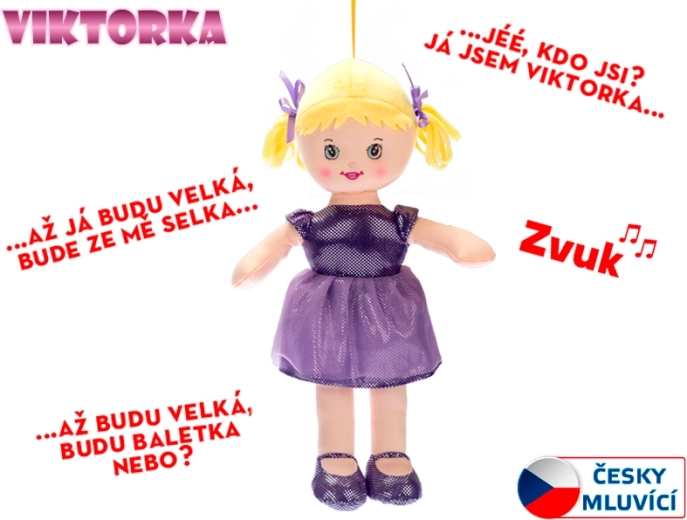 Taledukke Viktorka af stof, 32 cm, lilla