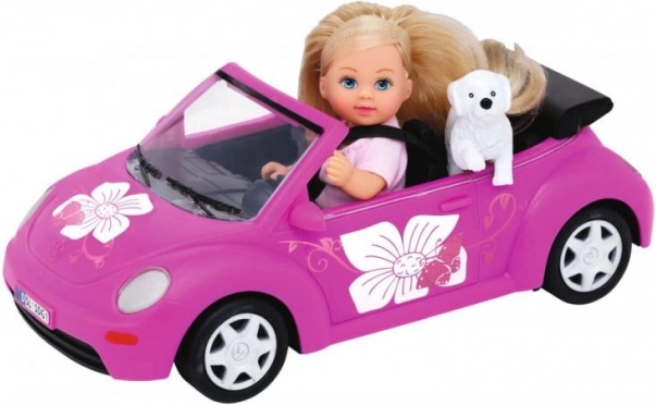 Dukke Evička med bil New Beetle og picnic-sæt