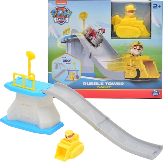 Paw Patrol-minitårn med rutsjebane og Rubble-køretøj
