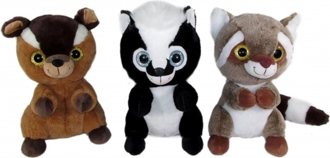Plys- skovdyr 30 cm (vaskebjørn, stinkdyr, lemur)