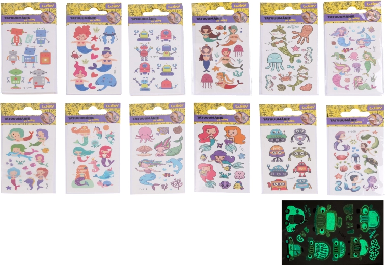 Tatoveringsstickers der lyser i mørke – mix 10,5 × 6 cm