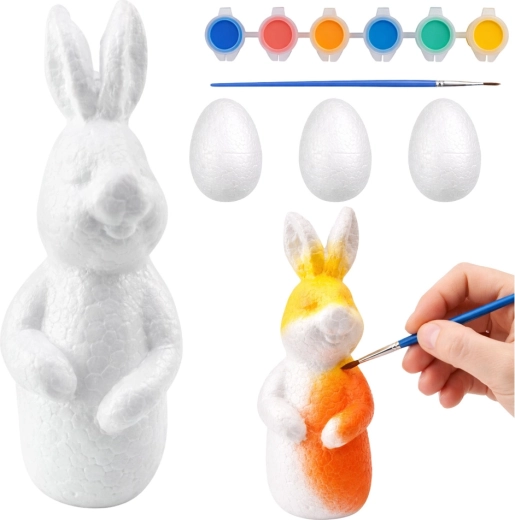 Sæt til maling af påskedekorationer i flamingo: hare og 3 æg