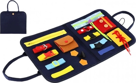 Pædagogisk motorikplade i filt med lynlåse, knapper og spænder 24 × 27 × 4 cm