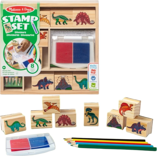 Melissa & Doug kreativt dinosæt – stempler, tofarvet stempelpude og farveblyanter