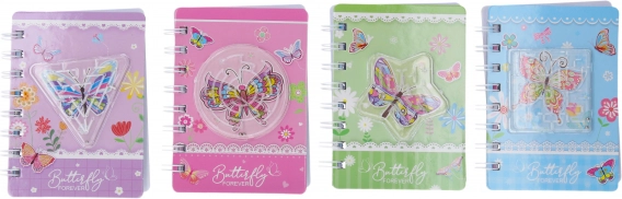Notesblok 8 × 11,5 cm, 60 sider, med labyrint og sommerfuglemotiv