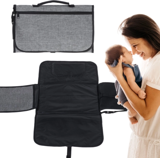 Rejseskifteunderlag med foldbar taske – grå