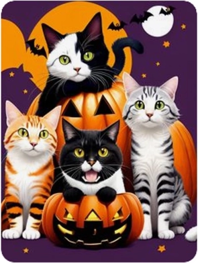 Diamantmaling Halloween – katte og græskar 30 × 40 cm