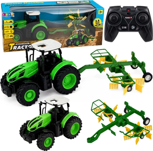 RC landbrugstraktor med rive 1:24, 2.4 GHz, LED-lys
