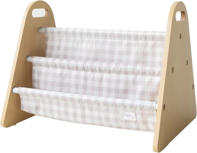 3 Sprouts dobbeltsidet bogstander til børnebøger gingham beige