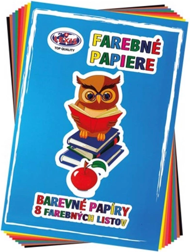 Mappe med farvet papir A4 80 g (8 ark, 8 farver) - 1 stk.