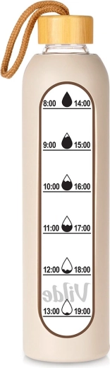 Vilde glasvandflaske med silikonebetræk beige 1 l