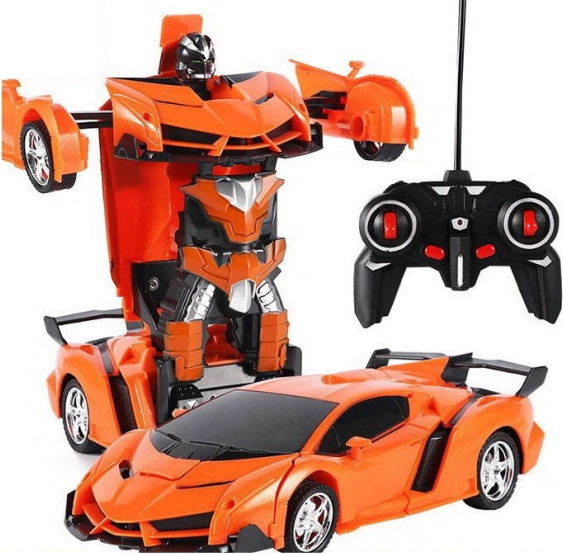 Auto-robot 2-i-1 med fjernbetjening med lys og lyde, drift – Orange