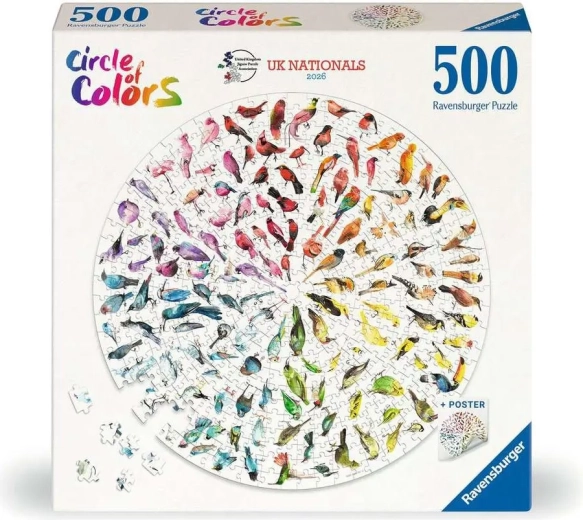 Ravensburger rundt puslespil Circle of Colors: Fugle 500 brikker