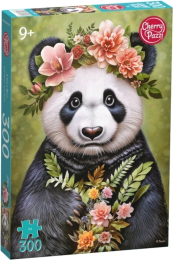 Cherry Pazzi-puslespil Panda med blomster, 300 brikker