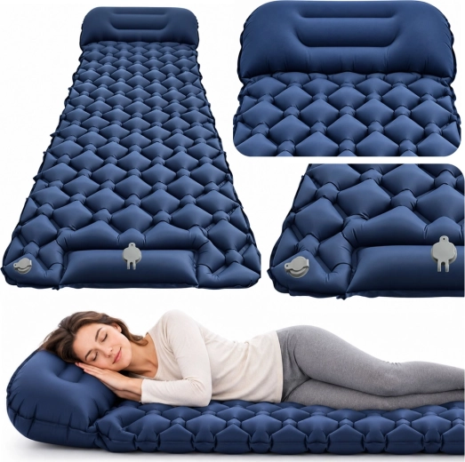Oppustelig campingmadras til én person med pude 190 × 60 cm