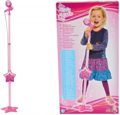 Lyserød børnemikrofon med stativ og MP3 (85–115 cm)
