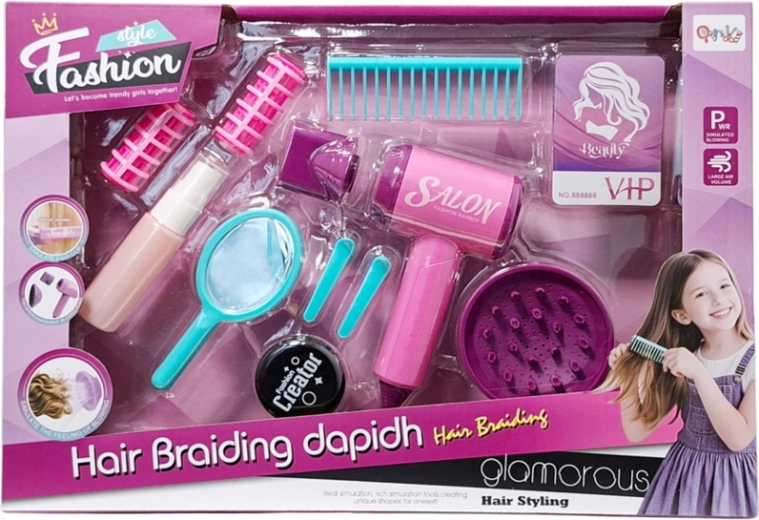 Frisørsæt med batteridrevet hårtørrer