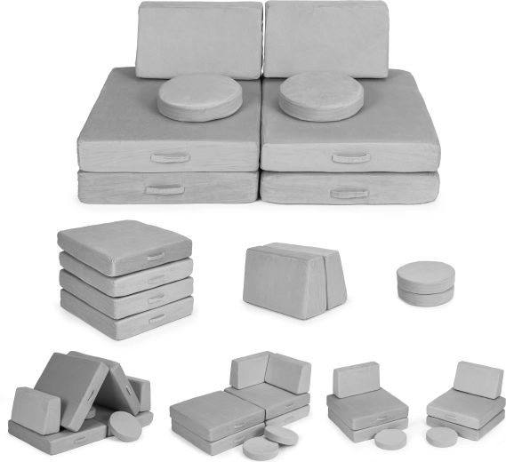 stor foldbar modulær børnesofa, 8 bløde puder – grå ecotoys