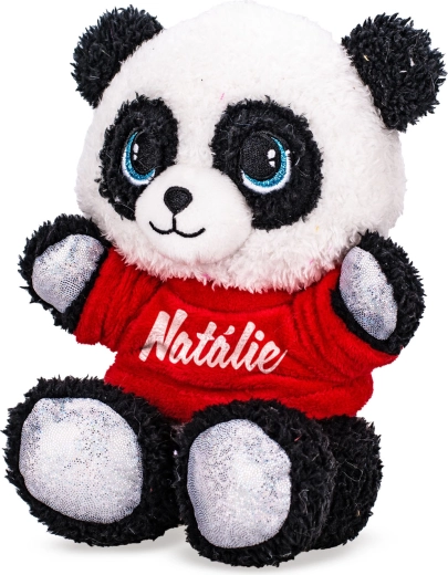 Plys-panda med trykt T-shirt 17 cm (siddende)