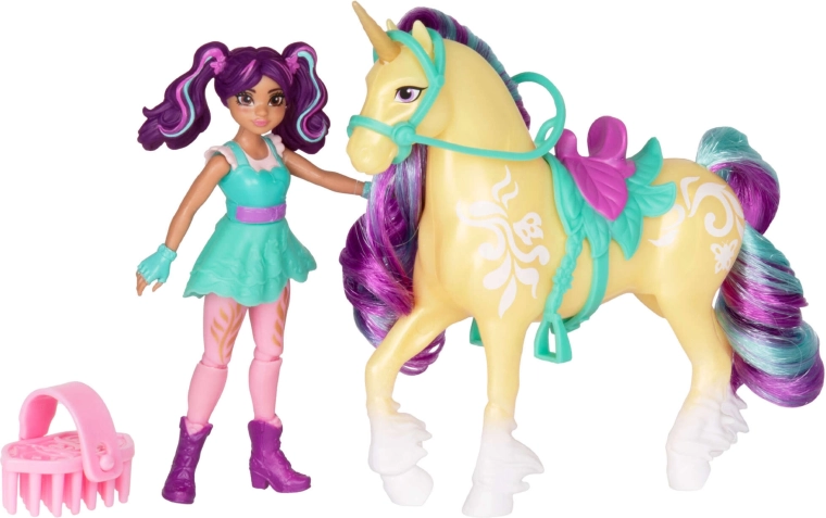 Enhjørningen Leaf med farverig manke og sadel