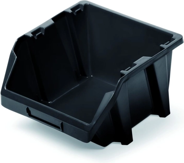 Plastisk stabelbar opbevaringsboks med åbent frontpanel Bineer Short, sort