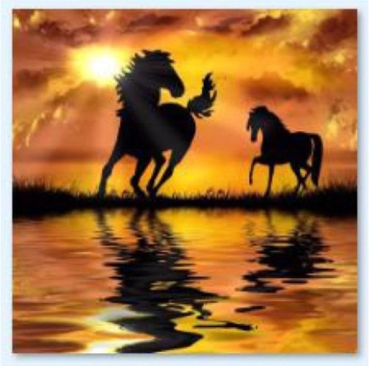 Diamantmozaik (diamond painting) Heste – solnedgang 30 × 30 cm - 1 stk.