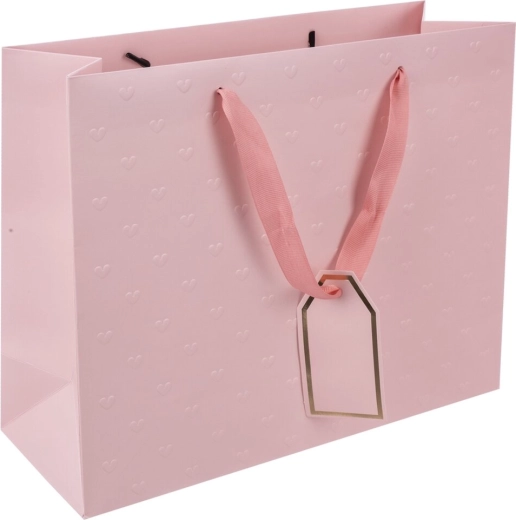 Lyserød gavepapirpose med prægede hjerter 31 × 12 × 26 cm